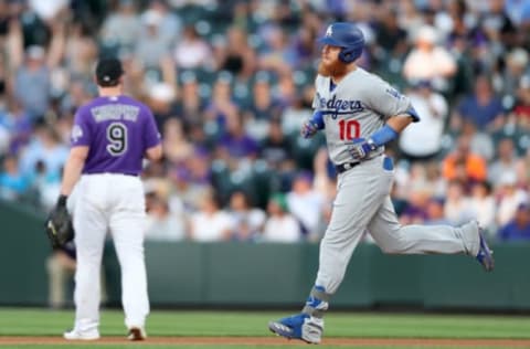 DENVER, COLORADO – JUNE 27: Justin Turner #10 of the Los Angeles Dodgers circles the bases after hitting a solo home run in the fifth inning against the Colorado Rockies at Coors Field on June 27, 2019 in Denver, Colorado. (Photo by Matthew Stockman/Getty Images)