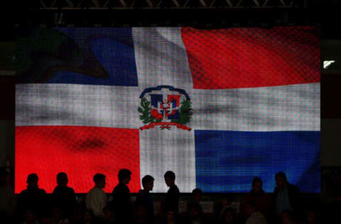 LIMA, PERU – 2019/08/03: Basketball; Dominican Republic flag in a screen during the match between Puerto Rico and Dominican Republic at the Lima 2019 Pan American Games. (Photo by Carlos Garcia Granthon/Fotoholica Press/LightRocket via Getty Images)