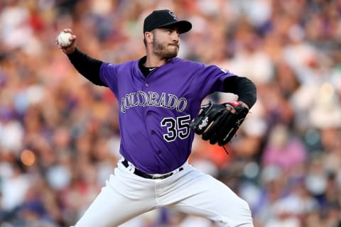 DENVER, COLORADO – JULY 03: Pitcher Chad Bettis #35 of the Colorado Rockies throws in the seventh inning against the Houston Astros at Coors Field on July 03, 2019 in Denver, Colorado. (Photo by Matthew Stockman/Getty Images)