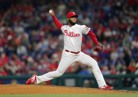 PHILADELPHIA, PA – APRIL 30: Seranthony Dominguez #58 of the Philadelphia Phillies throws a pitch during a game against the Detroit Tigers at Citizens Bank Park on April 30, 2019 in Philadelphia, Pennsylvania. The Tigers won 3-1. (Photo by Hunter Martin/Getty Images)