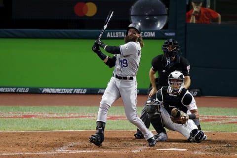 CLEVELAND, OHIO – JULY 09: Charlie Blackmon #19 of the Colorado Rockies and the National League hits a solo home run during the sixth inning against the American League during the 2019 MLB All-Star Game, presented by Mastercard at Progressive Field on July 09, 2019 in Cleveland, Ohio. (Photo by Kirk Irwin/Getty Images)