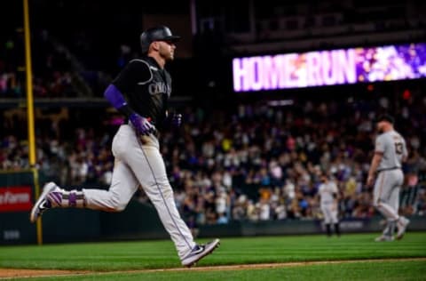 DENVER, CO – JULY 16: Trevor Story #27 of the Colorado Rockies rounds the bases after a ninth inning solo homer against the San Francisco Giants at Coors Field on July 16, 2019 in Denver, Colorado. (Photo by Dustin Bradford/Getty Images)