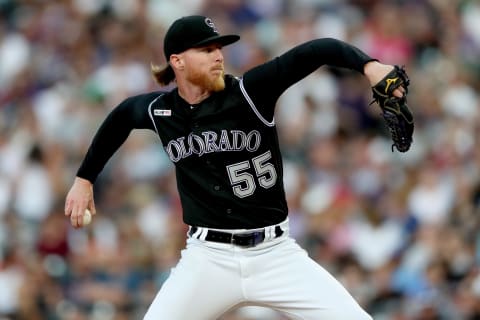 DENVER, COLORADO – JULY 29: Starting pitcher Jon Gray #55 of the Colorado Rockies throws in the fourth inning against the Los Angeles Dodgers at Coors Field on July 29, 2019 in Denver, Colorado. (Photo by Matthew Stockman/Getty Images)