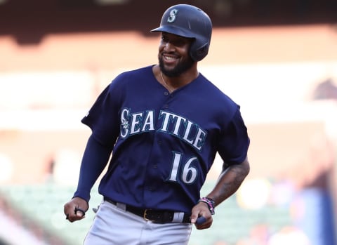 ARLINGTON, TEXAS – JULY 30: Domingo Santana #16 of the Seattle Mariners runs the bases after hitting a homerun in the first inning against the Texas Rangers at Globe Life Park in Arlington on July 30, 2019 in Arlington, Texas. (Photo by Ronald Martinez/Getty Images)