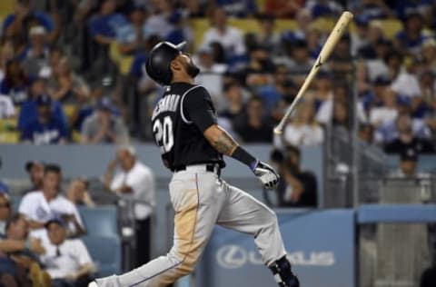 LOS ANGELES, CA – SEPTEMBER 04: Ian Desmond #20 of the Colorado Rockies throws his bat as he reacts to striking out during the seventh inning at Dodger Stadium on September 4, 2019 in Los Angeles, California. (Photo by Kevork Djansezian/Getty Images)