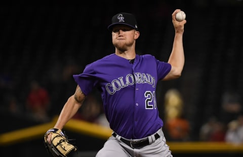 PHOENIX, ARIZONA – AUGUST 20: Kyle Freeland #21 of the Colorado Rockies pitches in the first inning against the Arizona Diamondbacks at Chase Field on August 20, 2019 in Phoenix, Arizona. (Photo by Norm Hall/Getty Images)