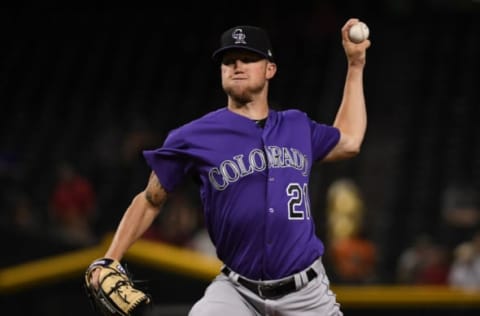 PHOENIX, ARIZONA – AUGUST 20: Kyle Freeland #21 of the Colorado Rockies pitches in the first inning against the Arizona Diamondbacks at Chase Field on August 20, 2019 in Phoenix, Arizona. (Photo by Norm Hall/Getty Images)