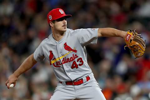 DENVER, COLORADO – SEPTEMBER 11: Starting pitcher Dakota Hudson #43 of the St Louis Cardinals throws in the fifth inning against the Colorado Rockies at Coors Field on September 11, 2019 in Denver, Colorado. (Photo by Matthew Stockman/Getty Images)