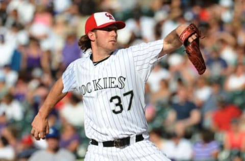 Greg Reynolds pitching for the Rockies. (Photo by Garrett W. Ellwood/Getty Images)