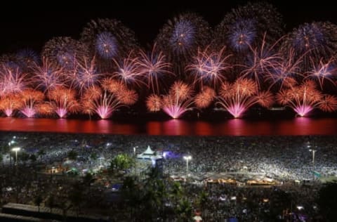 RIO DE JANEIRO, BRAZIL – JANUARY 01: Fireworks are seen on Copacabana beach during New Years Eve Celebration on January 1, 2020, in Rio de Janeiro, Brazil. (Photo by Wagner Meier/Getty Images)