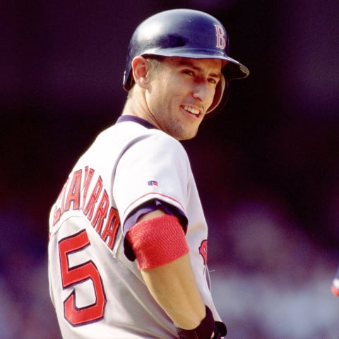 BRONX, NY – CIRCA 1998: Nomar Garciaparra #5 of the Boston Red Sox looks on during an MLB game at Yankee Stadium in The Bronx, New York. Nomar Garciaparra played for 14 seasons with 4 different teams, was a 6-time All-Star and won the Rookie of the Year in 1997. (Photo by SPX/Ron Vesely Photography via Getty Images)