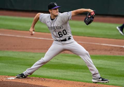 SEATTLE, WA – AUGUST 08: Starting pitcher Ryan Castellani #60 of the Colorado Rockies delivers a pitch during the first inning of a game against the Seattle Mariners at T-Mobile Park on August, 8, 2020 in Seattle, Washington. (Photo by Stephen Brashear/Getty Images)