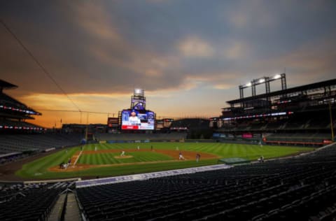 DENVER, CO – AUGUST 15: A general view as the sun sets over the stadium during the fifth inning of a game between the Texas Rangers and Colorado Rockies at Coors Field on August 15, 2020 in Denver, Colorado. (Photo by Justin Edmonds/Getty Images)