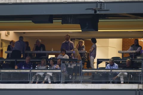 DENVER, CO – SEPTEMBER 01: Owner Dick Monfort of the Colorado Rockies sits with his hands folded while taking in the game between the San Francisco Giants and Colorado Rockies with guests in his suite during the fourth inning at Coors Field on September 1, 2020 in Denver, Colorado. (Photo by Justin Edmonds/Getty Images)