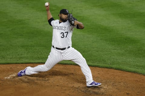 DENVER, CO – SEPTEMBER 01: Relief pitcher Jairo Diaz #37 of the Colorado Rockies delivers to home plate during the sixth inning against the San Francisco Giants at Coors Field on September 1, 2020 in Denver, Colorado. (Photo by Justin Edmonds/Getty Images)