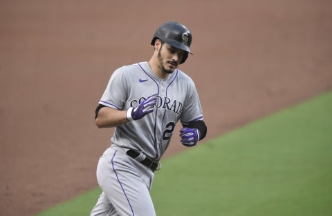 SAN DIEGO, CA – SEPTEMBER 8: Nolan Arenado #28 of the Colorado Rockies rounds the bases after hitting a three-run home run during the first inning of a baseball game against the San Diego Padres at Petco Park on September 8, 2020 in San Diego, California. (Photo by Denis Poroy/Getty Images)