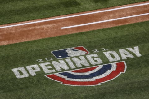 DENVER, CO – APRIL 1: A general view of signage honoring Opening Day painted on the field before the Los Angeles Dodgers take on the Colorado Rockies on Opening Day at Coors Field on April 1, 2021 in Denver, Colorado. (Photo by Justin Edmonds/Getty Images)