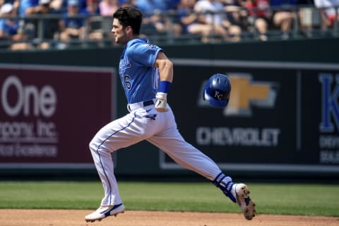 KANSAS CITY, MO – JUNE 05: Andrew Benintendi #16 of the Kansas City Royals heads to third to complete the triple play against the Minnesota Twins in the third inning at Kauffman Stadium on June 5, 2021 in Kansas City, Missouri. (Photo by Kyle Rivas/Getty Images)