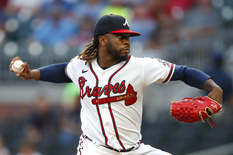 ATLANTA, GA – SEPTEMBER 08: Touki Toussaint #62 of the Atlanta Braves delivers a pitch in the first inning of an MLB game against the Washington Nationals at Truist Park on September 8, 2021 in Atlanta, Georgia. (Photo by Todd Kirkland/Getty Images)