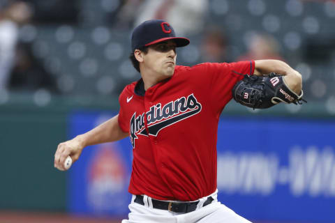 CLEVELAND, OH – SEPTEMBER 21: Cal Quantrill #47 of the Cleveland Indians pitches against the Kansas City Royals during the first inning at Progressive Field on September 21, 2021 in Cleveland, Ohio. (Photo by Ron Schwane/Getty Images)