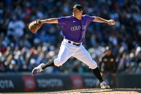 DENVER, CO – APRIL 10: Ty Blach #50 of the Colorado Rockies pitches against the Los Angeles Dodgers during a game at Coors Field on April 10, 2022, in Denver, Colorado. (Photo by Dustin Bradford/Getty Images)