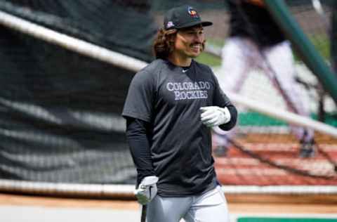 DENVER, CO – JULY 4: Tony Wolters #14 of the Colorado Rockies stands on deck before batting practice during Major League Baseball Summer Workouts at Coors Field on July 4, 2020 in Denver, Colorado. (Photo by Justin Edmonds/Getty Images)