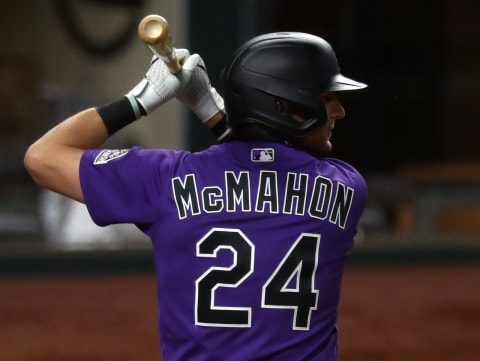 ARLINGTON, TEXAS – JULY 21: Ryan McMahon #24 of the Colorado Rockies during a MLB exhibition game at Globe Life Field on July 21, 2020 in Arlington, Texas. (Photo by Ronald Martinez/Getty Images)