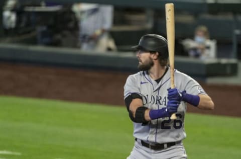 SEATTLE, WA – AUGUST 09: David Dahl #26 of the Colorado Rockies waits for a pitch during an at-bat in a game against the Seattle Mariners at T-Mobile Park on August, 9, 2020 in Seattle, Washington. The Mariners won 5-3. (Photo by Stephen Brashear/Getty Images)