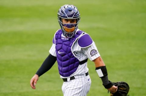 DENVER, CO – AUGUST 11: Tony Wolters #14 of the Colorado Rockies at Coors Field on August 11, 2020 in Denver, Colorado. (Photo by Justin Edmonds/Getty Images)