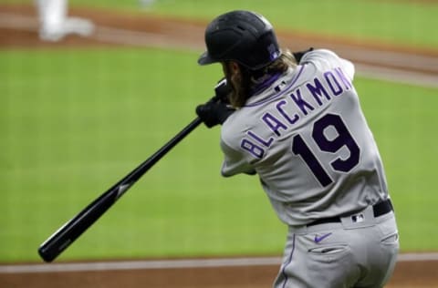 HOUSTON, TEXAS – AUGUST 17: Charlie Blackmon #19 of the Colorado Rockies during game action against the Houston Astros at Minute Maid Park on August 17, 2020 in Houston, Texas. (Photo by Bob Levey/Getty Images)