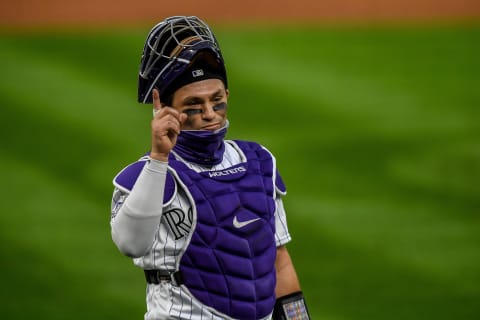 DENVER, CO – AUGUST 28: Tony Wolters #42 of the Colorado Rockies looks on during a game against the San Diego Padres at Coors Field on August 28, 2020 in Denver, Colorado. All players are wearing #42 in honor of Jackie Robinson Day. The day honoring Jackie Robinson, traditionally held on April 15, was rescheduled due to the COVID-19 pandemic. (Photo by Dustin Bradford/Getty Images)