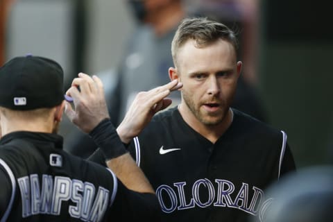 SAN FRANCISCO, CALIFORNIA – SEPTEMBER 23: Trevor Story #27 of the Colorado Rockies looks on before the game against the San Francisco Giants at Oracle Park on September 23, 2020 in San Francisco, California. (Photo by Lachlan Cunningham/Getty Images)