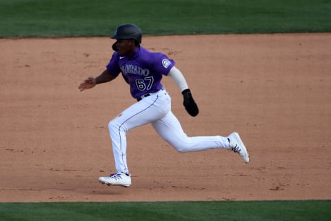 SCOTTSDALE, AZ – MARCH 11: Jameson Hannah #67 of the Colorado Rockies in action during the game against the Chicago Cubs at Salt River Fields at Talking Stick on March 11, 2021 in Scottsdale, Arizona. The Cubs defeated the Rockies 8-6. (Photo by Rob Leiter/MLB Photos via Getty Images)