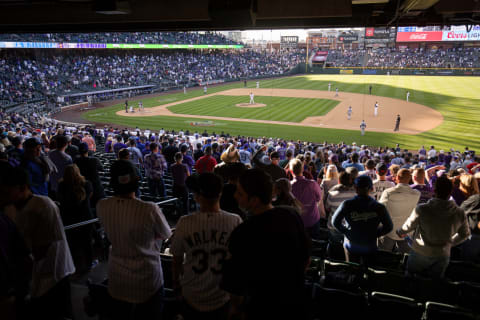 DENVER, CO – APRIL 1: A general view as fans stand during the ninth inning as the Los Angeles Dodgers take on the Colorado Rockies on Opening Day at Coors Field on April 1, 2021 in Denver, Colorado. The Rockies defeated the Dodgers 8-5. (Photo by Justin Edmonds/Getty Images)