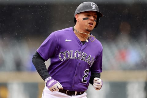 DENVER, COLORADO – APRIL 21: Yonathan Daza #2 of the Colorado Rockies circles the bases after hitting a solo home run against the Houston Astros in the second inning at Coors Field on April 21, 2021 in Denver, Colorado. (Photo by Matthew Stockman/Getty Images)