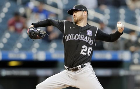 NEW YORK, NEW YORK – MAY 24: (NEW YORK DAILIES OUT) Austin Gomber #26 of the Colorado Rockies in action against the New York Mets at Citi Field on May 24, 2021 in New York City. The Rockies defeated the Mets 3-2. (Photo by Jim McIsaac/Getty Images)