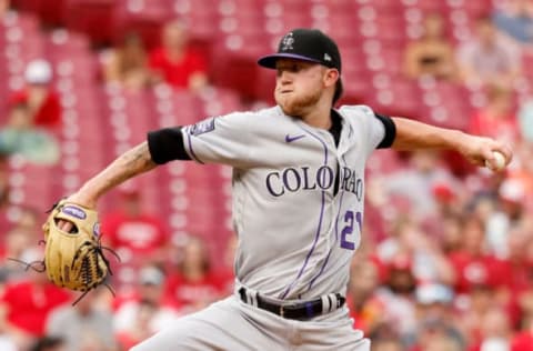 CINCINNATI, OH – JUNE 11: Kyle Freeland #21 of the Colorado Rockies pitches during the game against the Cincinnati Reds at Great American Ball Park on June 11, 2021 in Cincinnati, Ohio. (Photo by Kirk Irwin/Getty Images)