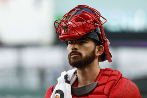 BOSTON, MA – JUNE 26: Connor Wong #74 of the Boston Red Sox before the game between the Boston Red Sox and the New York Yankees at Fenway Park on June 26, 2021 in Boston, Massachusetts. (Photo By Winslow Townson/Getty Images)