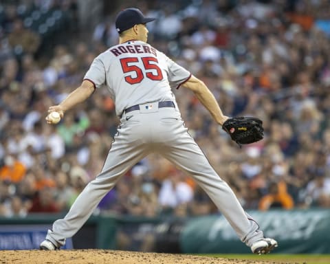 DETROIT, MI – JULY 17: Taylor Rogers #55 of the Minnesota Twins pitches against the Detroit Tigers during game two of a double header at Comerica Park on July 17, 2021 in Detroit, Michigan. Detroit defeated Minnesota 5-4 in extra innings. (Photo by Dave Reginek/Getty Images)