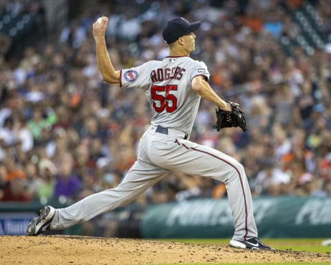 DETROIT, MI – JULY 17: Taylor Rogers #55 of the Minnesota Twins pitches against the Detroit Tigers during game two of a double header at Comerica Park on July 17, 2021 in Detroit, Michigan. Detroit defeated Minnesota 5-4 in extra innings. (Photo by Dave Reginek/Getty Images)