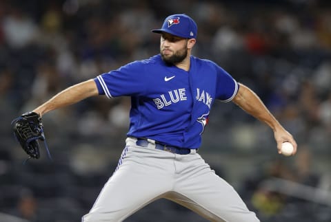 NEW YORK, NEW YORK – SEPTEMBER 09: Tim Mayza #58 of the Toronto Blue Jays in action against the New York Yankees at Yankee Stadium on September 09, 2021 in New York City. The Blue Jays defeated the Yankees 6-4. (Photo by Jim McIsaac/Getty Images)