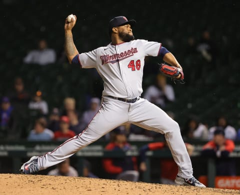 CHICAGO, ILLINOIS – SEPTEMBER 21: Alex Colome #48 of the Minnesota Twins pitches the 9th inning against the Chicago Cubs at Wrigley Field on September 21, 2021 in Chicago, Illinois. The Twins defeated the Cubs 9-5. (Photo by Jonathan Daniel/Getty Images)