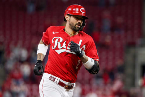 CINCINNATI, OHIO – SEPTEMBER 25: Nick Castellanos #2 of the Cincinnati Reds rounds the bases after hitting a walk-off home run in the ninth inning to beat the Washington Nationals 7-6 at Great American Ball Park on September 25, 2021 in Cincinnati, Ohio. (Photo by Dylan Buell/Getty Images)