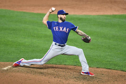 BALTIMORE, MD – SEPTEMBER 23: Joe Barlow #68 of the Texas Rangers pitches during a baseball game against the Baltimore Orioles at Oriole Park at Camden Yards on September 23, 2021 in Baltimore, Maryland. (Photo by Mitchell Layton/Getty Images)