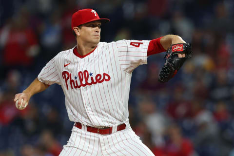 PHILADELPHIA, PA – SEPTEMBER 24: Kyle Gibson #44 of the Philadelphia Phillies sin action against the Pittsburgh Pirates in a game at Citizens Bank Park on September 24, 2021 in Philadelphia, Pennsylvania. (Photo by Rich Schultz/Getty Images)