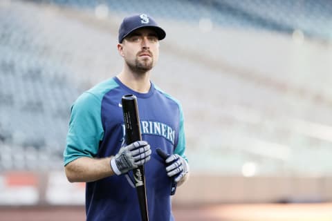 SEATTLE, WASHINGTON – OCTOBER 02: Tom Murphy #2 of the Seattle Mariners looks on before the game against the Los Angeles Angels at T-Mobile Park on October 02, 2021 in Seattle, Washington. (Photo by Steph Chambers/Getty Images)