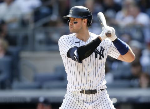 NEW YORK, NEW YORK – OCTOBER 02: Joey Gallo #13 of the New York Yankees in action against the Tampa Bay Rays at Yankee Stadium on October 02, 2021 in New York City. The Rays defeated the Yankees 12-2. (Photo by Jim McIsaac/Getty Images)