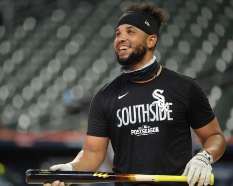 HOUSTON – OCTOBER 08: Jose Abreu #79 of the Chicago White Sox looks on prior to Game Two of the American League Division Series against the Houston Astros on October 8, 2021 at Minute Maid Park in Houston, Texas. (Photo by Ron Vesely/Getty Images)