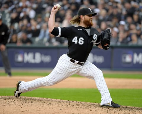 CHICAGO – OCTOBER 12: Craig Kimbrel #46 of the Chicago White Sox pitches during Game Four of the American League Division Series against the Houston Astros on October 12, 2021 at Guaranteed Rate Field in Chicago, Illinois. (Photo by Ron Vesely/Getty Images)