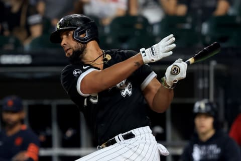 CHICAGO, ILLINOIS – OCTOBER 01: Jose Abreu #79 of the Chicago White Sox at bat in the game against the Detroit Tigers at Guaranteed Rate Field on October 01, 2021 in Chicago, Illinois. (Photo by Justin Casterline/Getty Images)